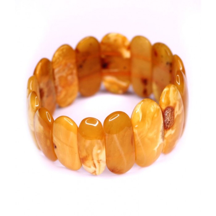 AMBER BRACELET Natural Baltic Amber Egg Yolk White Yellow Beads Ladies 12g 8503