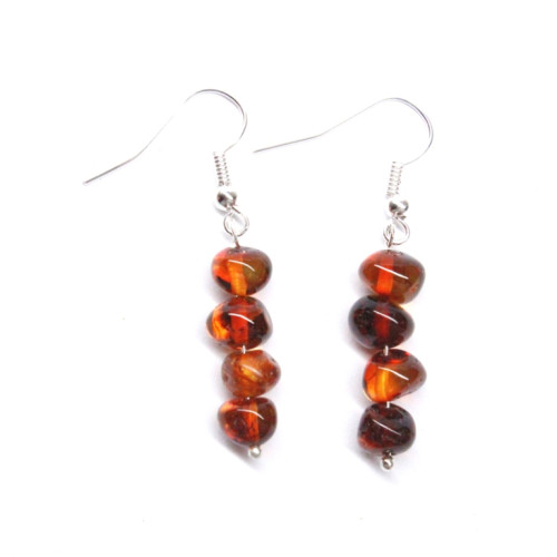Polished Baroque Style Light Cognac Baltic Amber Dangle Earrings 
