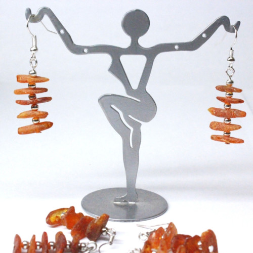 Raw Cognac Color Baltic Amber Nuggets Dangle Earrings 
