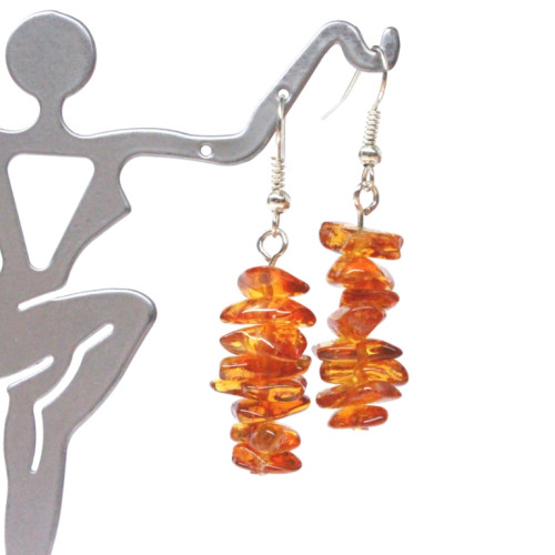 Polished Cips Style Baltic Amber Earrings Honey Color