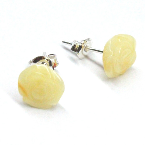Baltic Amber Royal Milky Color 925 Sterling Silver Stud Earrings "ROSE"
