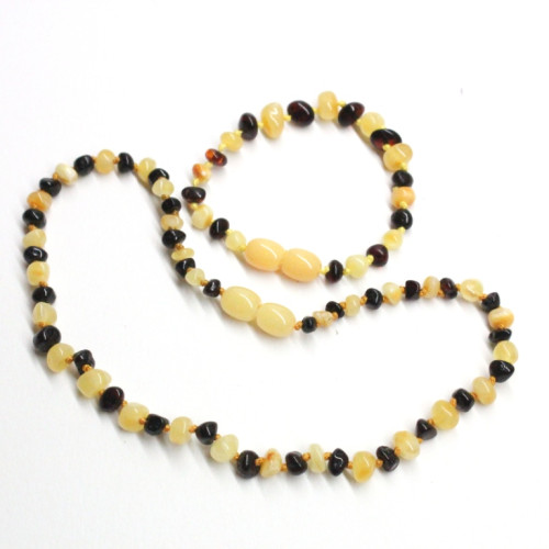 Polished Baroque Style Cherry / Milky Baltic Amber Teething Necklace / Bracelet Set