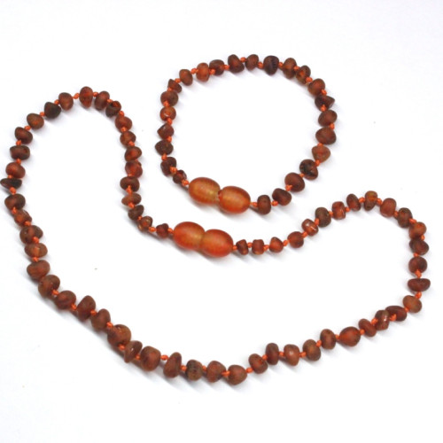Unpolished Baroque Style Cognac Baltic Amber Teething Necklace / Bracelet Set