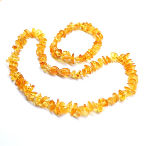 Polished Chips Style Lemon Baltic Amber Teething Necklace / Bracelet Set