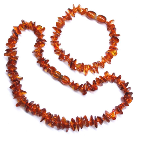 Polished Chips Style Light Cognac Baltic Amber Teething Necklace / Bracelet Set