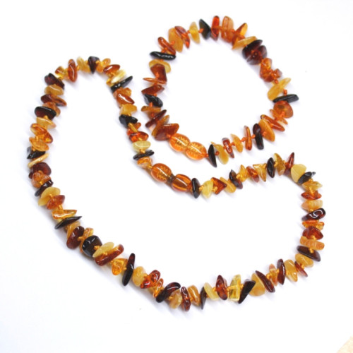 Polished Chips Style Multicolored Baltic Amber Teething Necklace / Bracelet Set