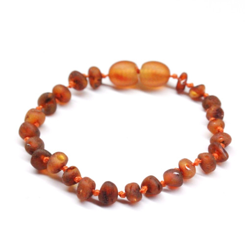 Unpolished Baroque Style Cognac Baltic Amber Teething Bracelet/Anklet