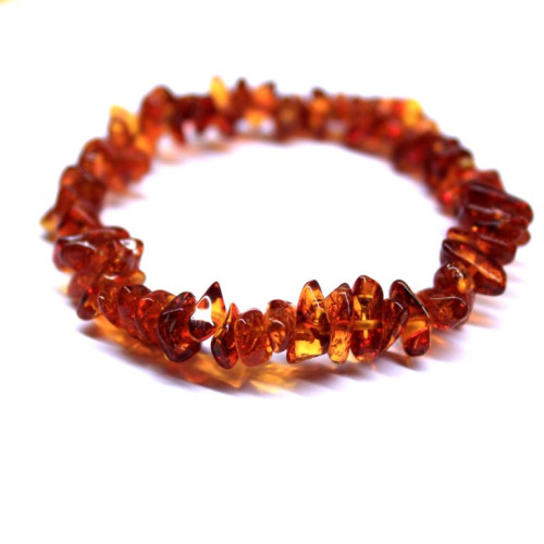Polished Nugget Style Light Cognac Baltic Amber Adult Elastic Healing Bracelet 