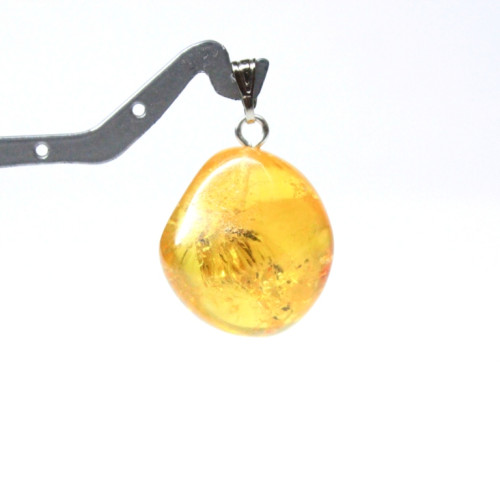 Baltic Amber Pendant  Lemon Color With Plants Inclusions 46