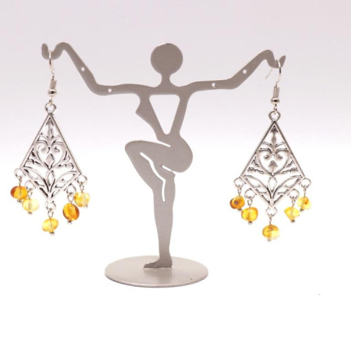 Romantic Ethno-Style Earrings with Honey Amber