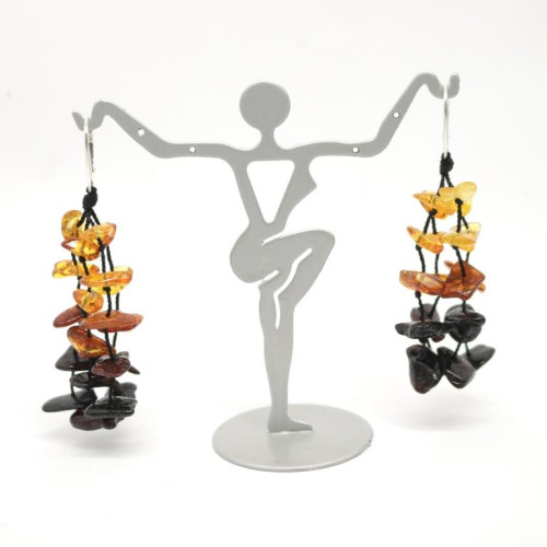 Plaited Baltic Amber Earrings "Rainbow"