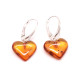 Heart Shape Baltic Amber Dangle Earrings Light Cognac Color Sterling Silver 925 
