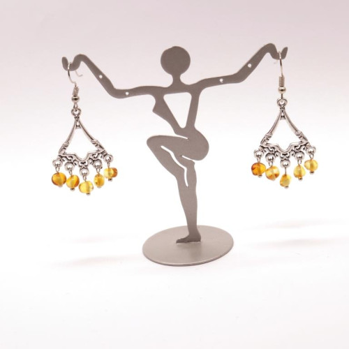 Romantic Ethno-Style Earrings with Honey Amber