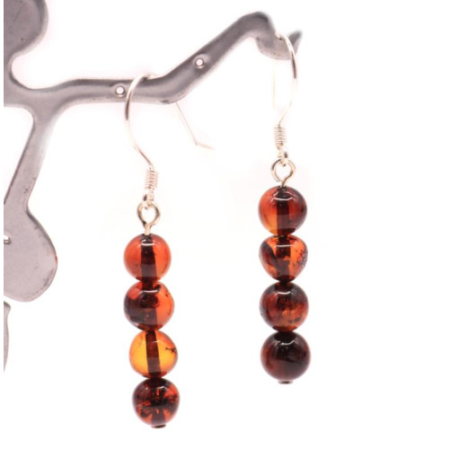 Polished Baroque Style Dark Cognac Baltic Amber Dangle Earrings 202