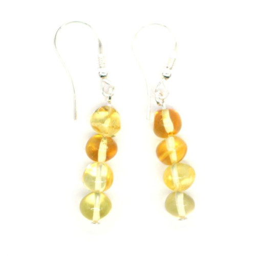 Polished Baroque Style Lemon Color Baltic Amber Dangle Earrings 
