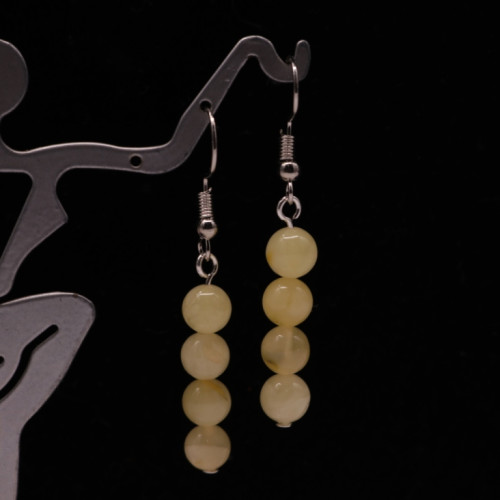 Polished Baroque Style Royal - Milky Baltic Amber Dangle Earrings 205-1