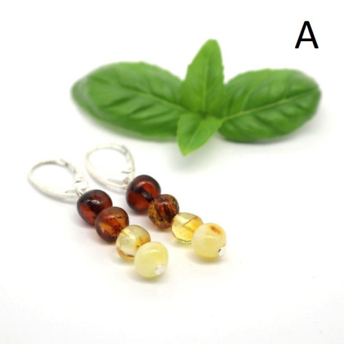 Polished Baroque Style Multicolor Baltic Amber Dangle Earrings 