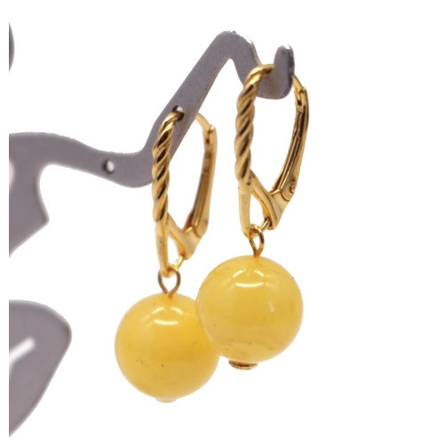 Royal Baltic Amber Ball Earrings with Gold-Plated Leverback Hooks