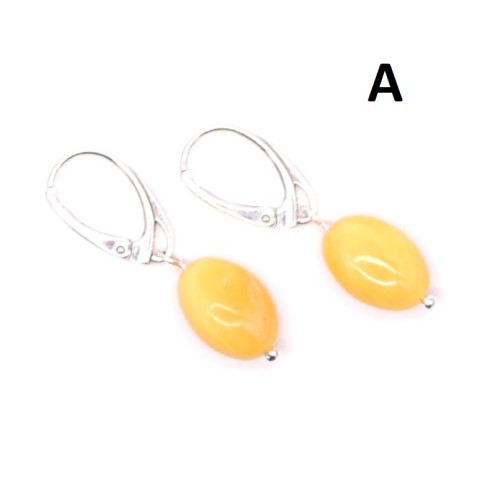 Olive Shape Baltic Amber Earrings Butter Color Drop Shape Sterling 925 Silver