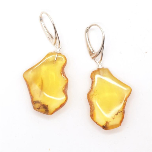 Unique Polished Honey Amber Earrings (Sterling Silver 925)
