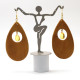 Oval Brown Wooden Earrings With Amber 500