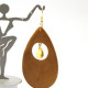 Oval Brown Wooden Earrings With Amber 500