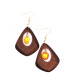 Brown Wooden Dangle Earrings With Yellow Baltic Amber