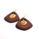 Brown Wooden Dangle Earrings With Yellow Baltic Amber