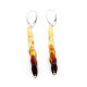 Long Multi-Color Baltic Amber Dangle Earrings with Silver Leverback