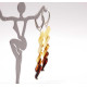 Long Multi-Color Baltic Amber Dangle Earrings with Silver Leverback