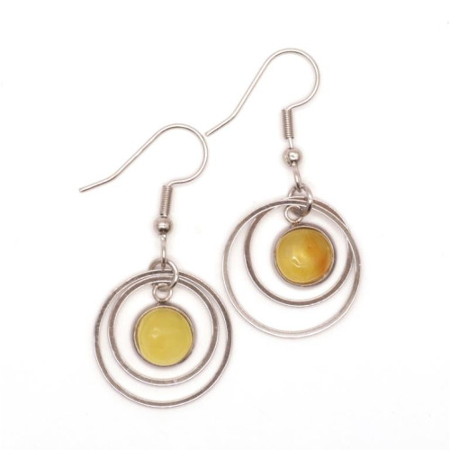 Butter-Colored Amber Earrings with Modern Circles