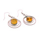 Round earrings with a piece of yellow amber