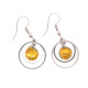 Round earrings with a piece of yellow amber
