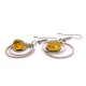 Round earrings with a piece of yellow amber
