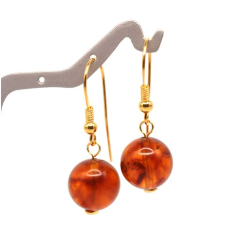 Cognac Color Pressed Baltic Amber Earrings gold plated Sterling Silver 925 hooks