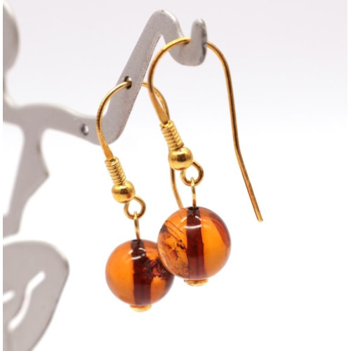 Classic Cognac Amber Earrings (925 Sterling Silver)