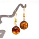 Classic Cognac Baltic Amber Ball Earrings with Gold-Plated Leverback Hooks
