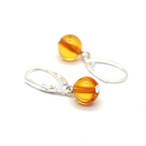 Light Cognac Baltic Amber Ball Earrings with Sterling Silver