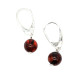 Silver Color Earrings With Dark Cognac Color Baltic Amber Ball