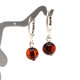 Silver Color Earrings With Dark Cognac Color Baltic Amber Ball