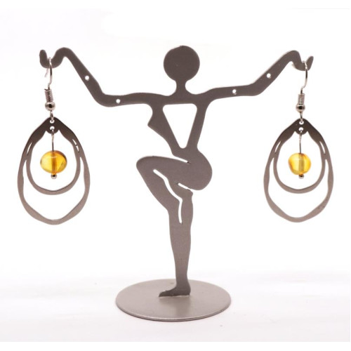 Stainless steel earrings with honey color amber bead