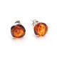 Baltic Amber Cognac Color 925 Sterling Silver Stud Earrings "ROSE"