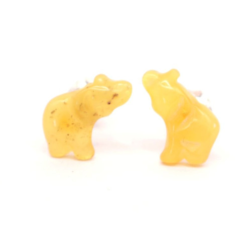 Royal Milky Baltic Amber 925 Sterling Silver Stud Earrings "Elephant"
