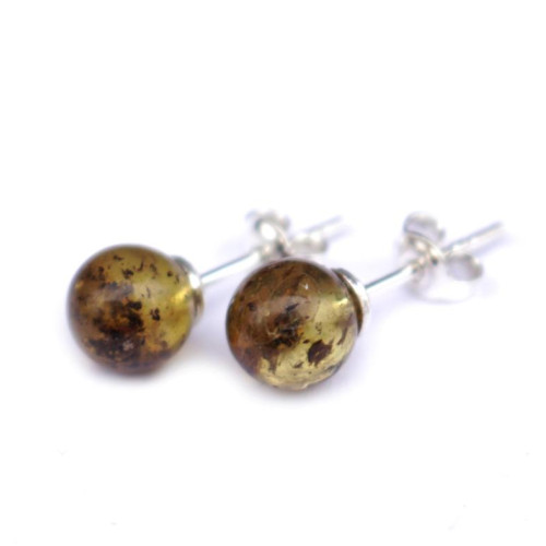 Green Baltic Amber Stud Earrings Sterling Silver
