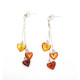 Long Heart Baltic Amber Dangle Earrings with 925 Sterling Silver Studs