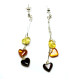 Multi-Color Baltic Amber Heart Dangle Earrings with 925 Sterling Silver Studs