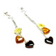 Multi-Color Baltic Amber Heart Dangle Earrings with 925 Sterling Silver Studs