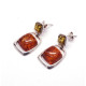 Modern Silver Earrings with Green and Cognac Baltic Amber