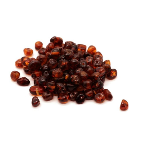 Polished baroque style amber lose beads in dark cognac color 4-6.5 mm