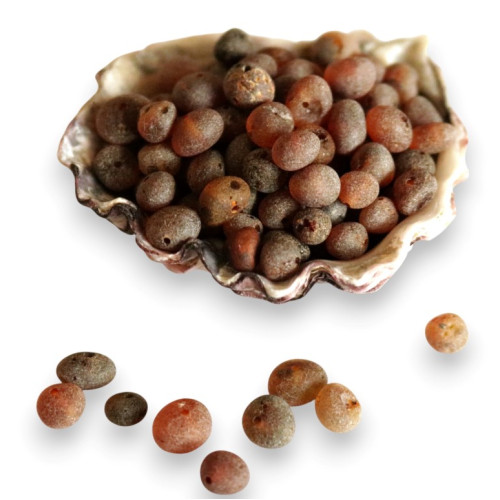Unpolished baroque shaped amber beads in dark cognac color 4-6.5 mm